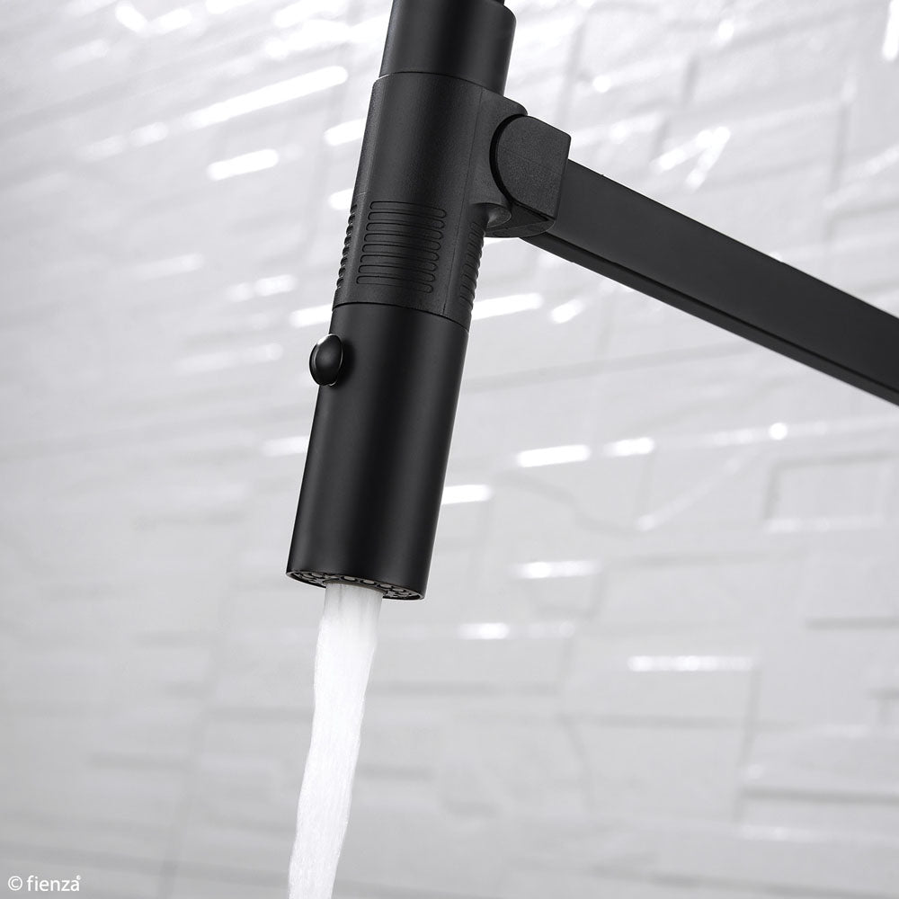 Fienza Kaya Gooseneck Pull Down Sink Mixer Matte Black 228109B