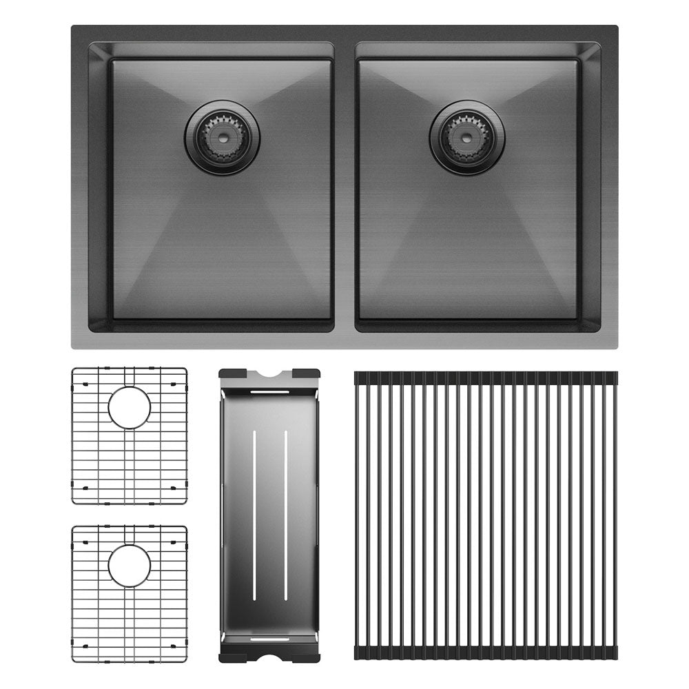 Fienza Hana 27/27L Carbon Metal Stainless Steel Double Bowl Sink Kit 68403CM-KIT