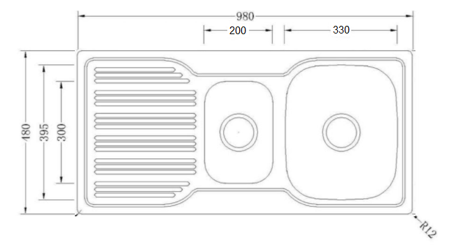 BUK Right Hand 1 & 1/4 Bowl Sink with Drainer