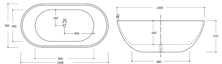 Cassa Design Egg 1300mm Freestanding Bath Gloss White BT-EL1300