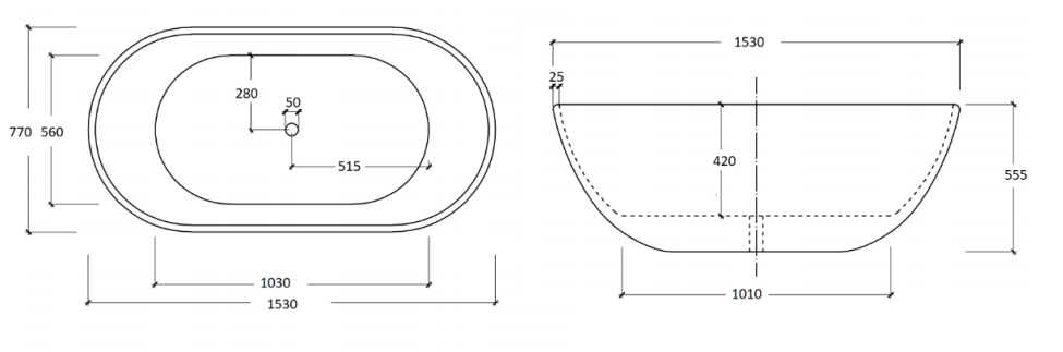 Cassa Design Egg 1530mm Freestanding Bath Gloss White BT-EL1500