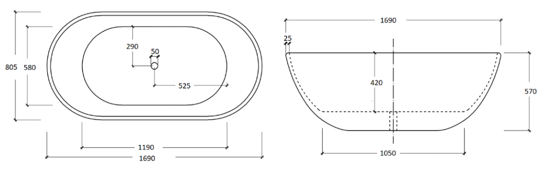 Cassa Design Egg 1690mm Freestanding Bath Matte White BT-EL1700M