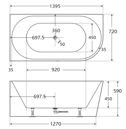 Cassa Design Auris 1400mm Left Hand Corner Bath Gloss White  BT-NA1400LH