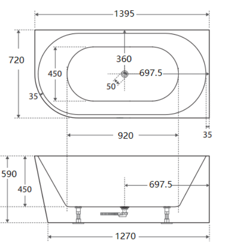 Cassa Design Auris 1400mm Right Hand Corner Bath Gloss White BT-NA1400RH