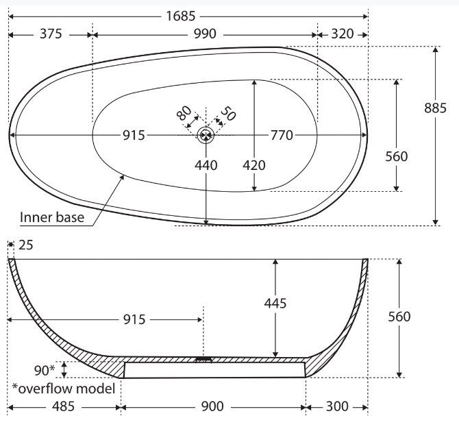 Fienza 1685 Freestanding Matte White Stone Bath ST03