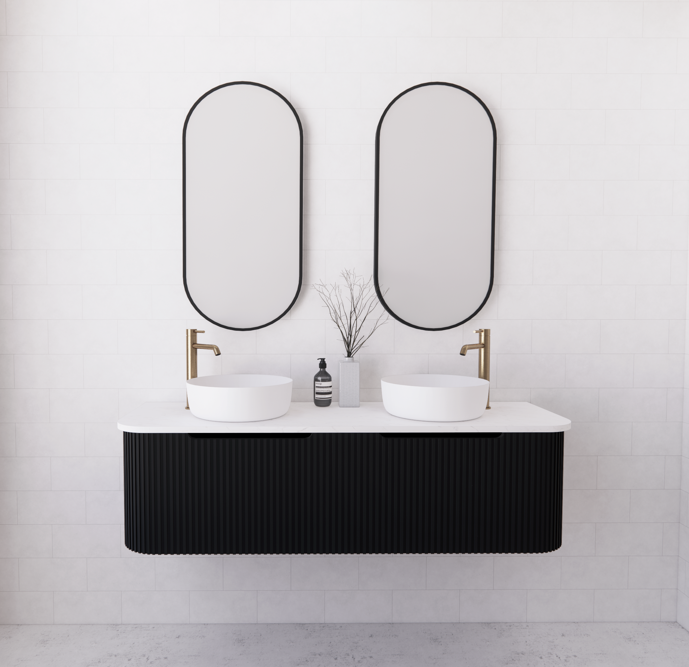 Riva Bergen Matte Black Wall Hung Vanity