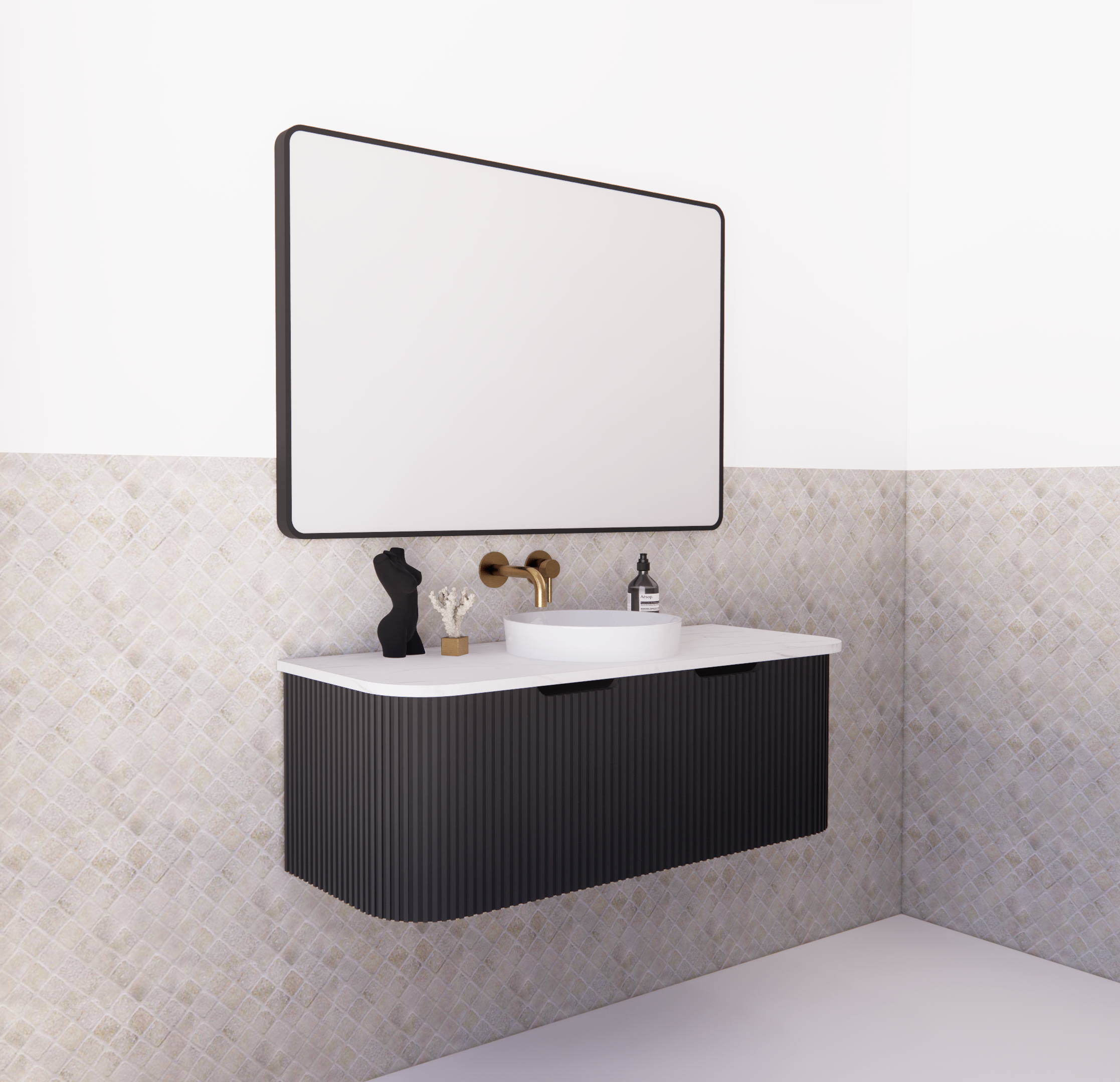 Riva Bergen Matte Black Wall Hung Vanity