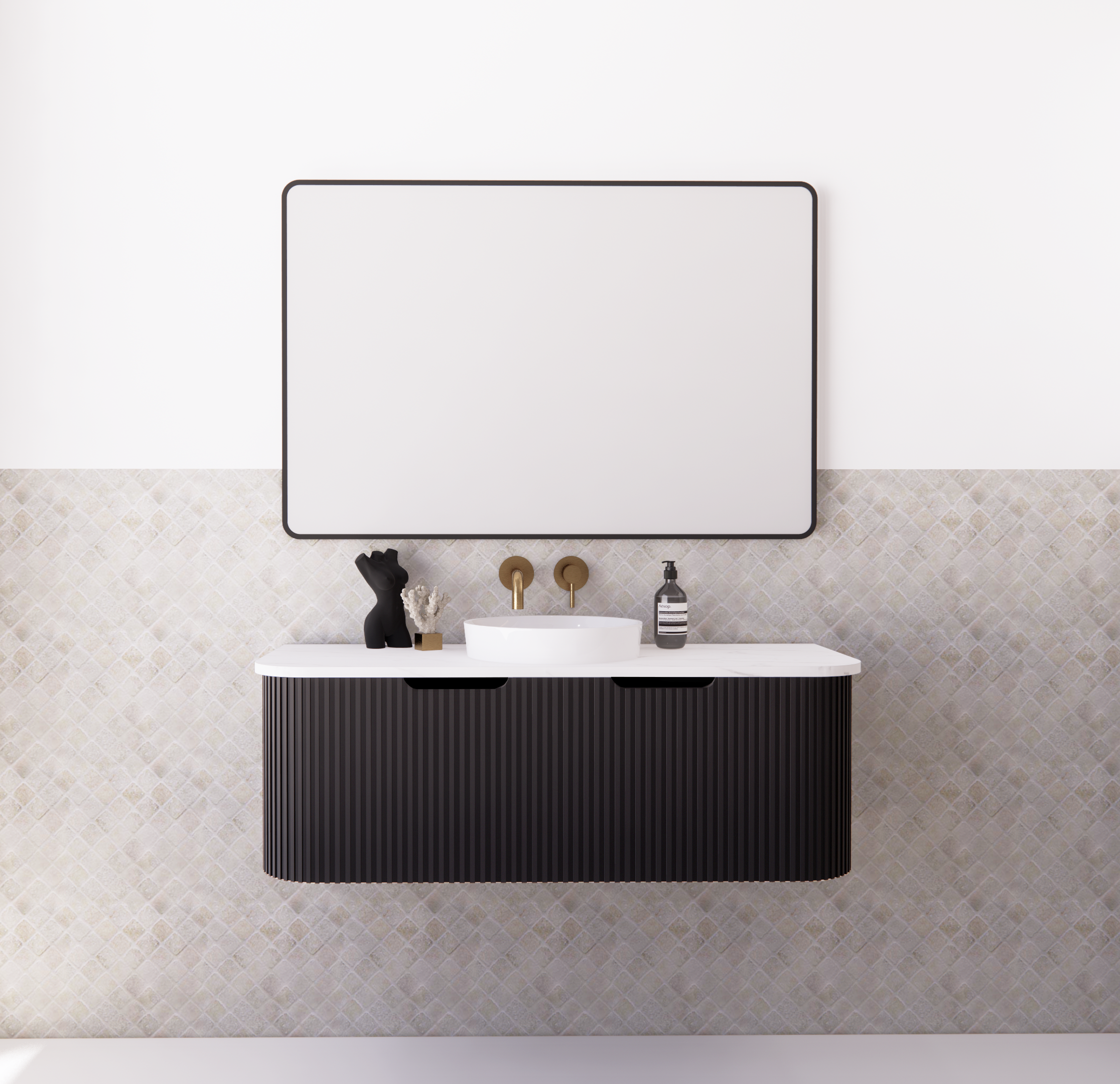 Riva Bergen Matte Black Wall Hung Vanity