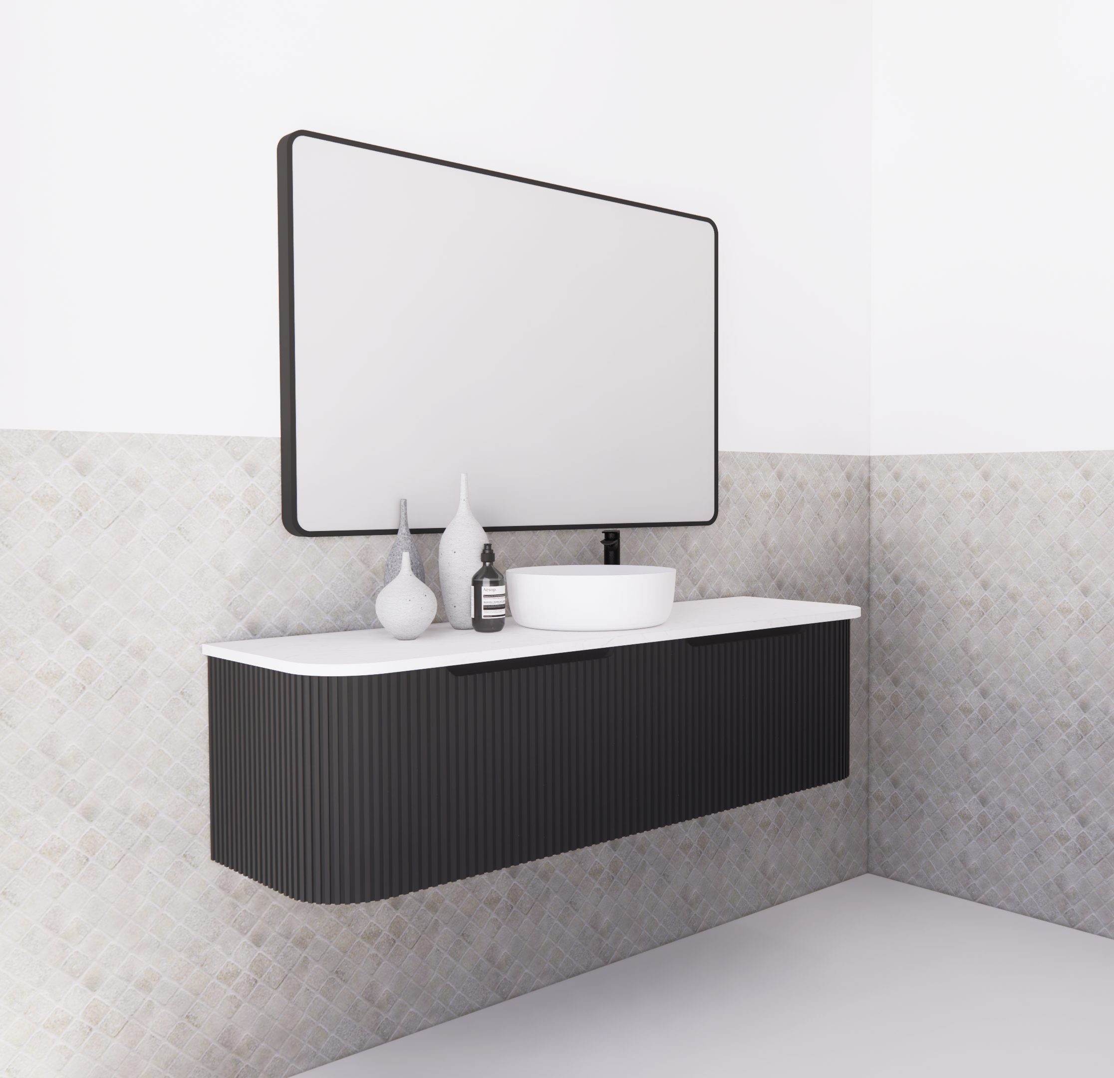 Riva Bergen Matte Black Wall Hung Vanity