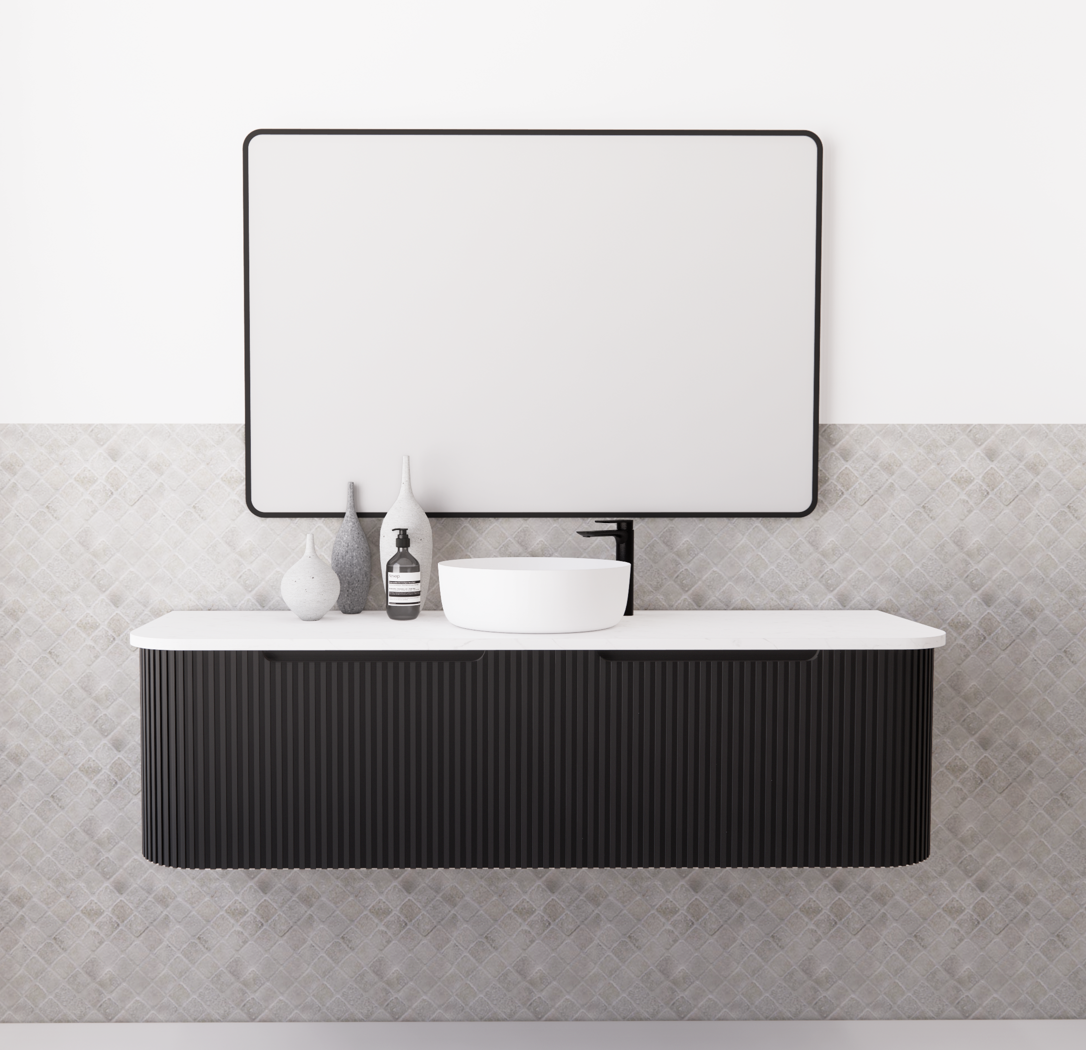 Riva Bergen Matte Black Wall Hung Vanity