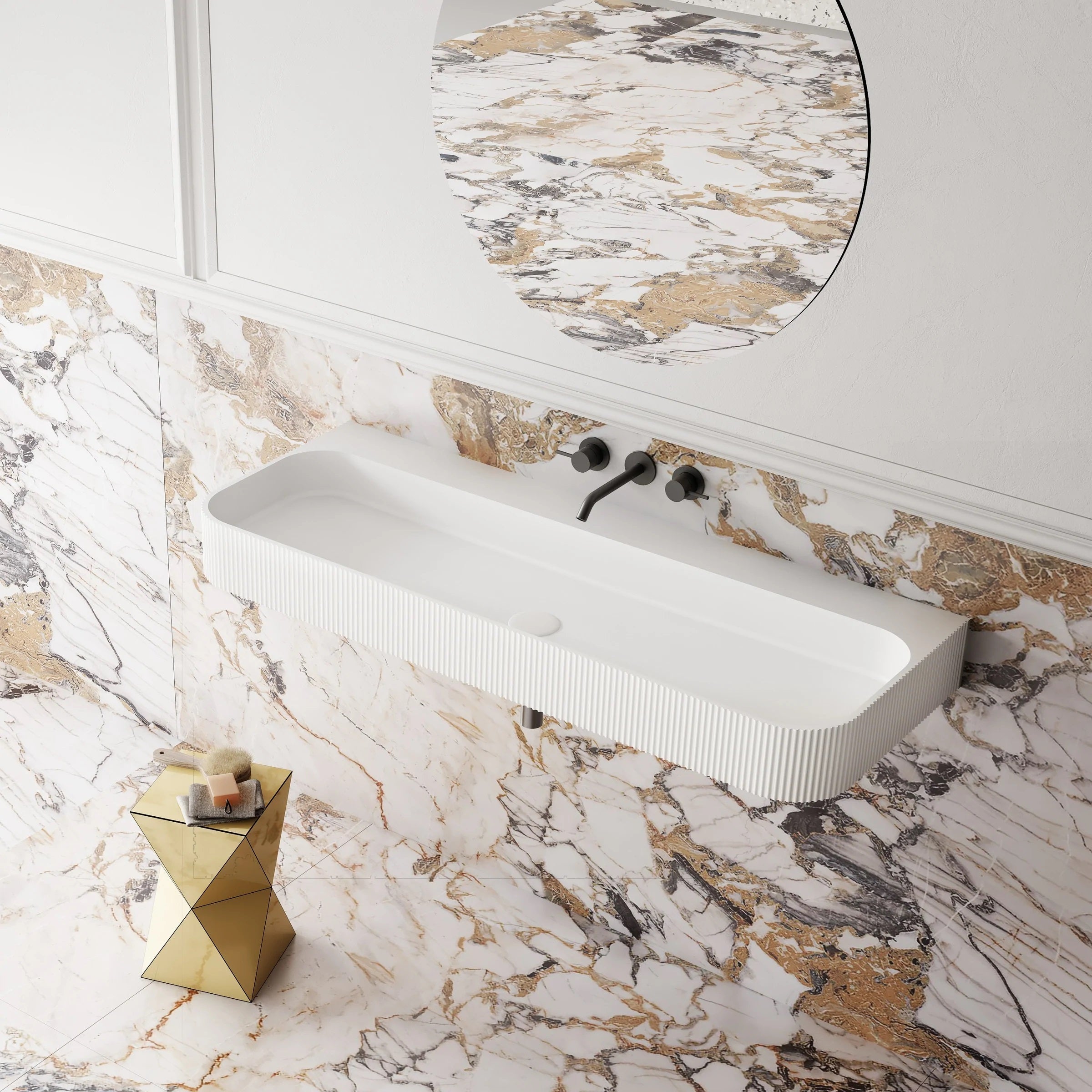 Cassa Design V-Groove Solid Surface Wall Basin Matte White