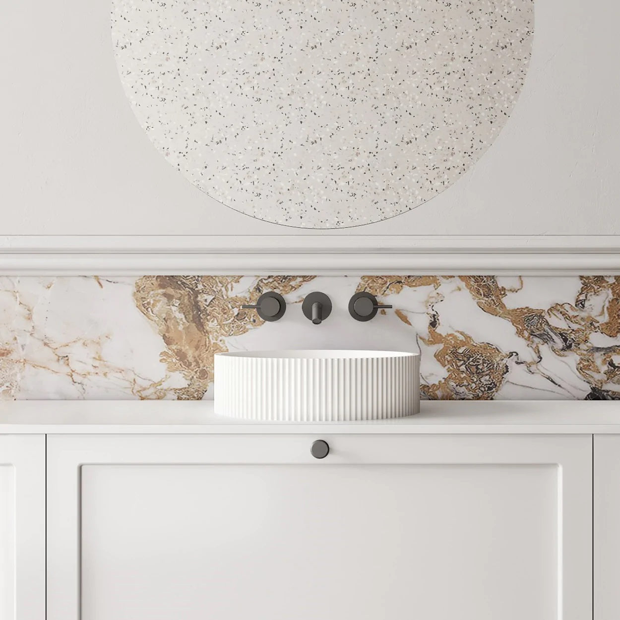Cassa Design V-Groove Solid Surface Round Above Counter Basin Matte White VG363610