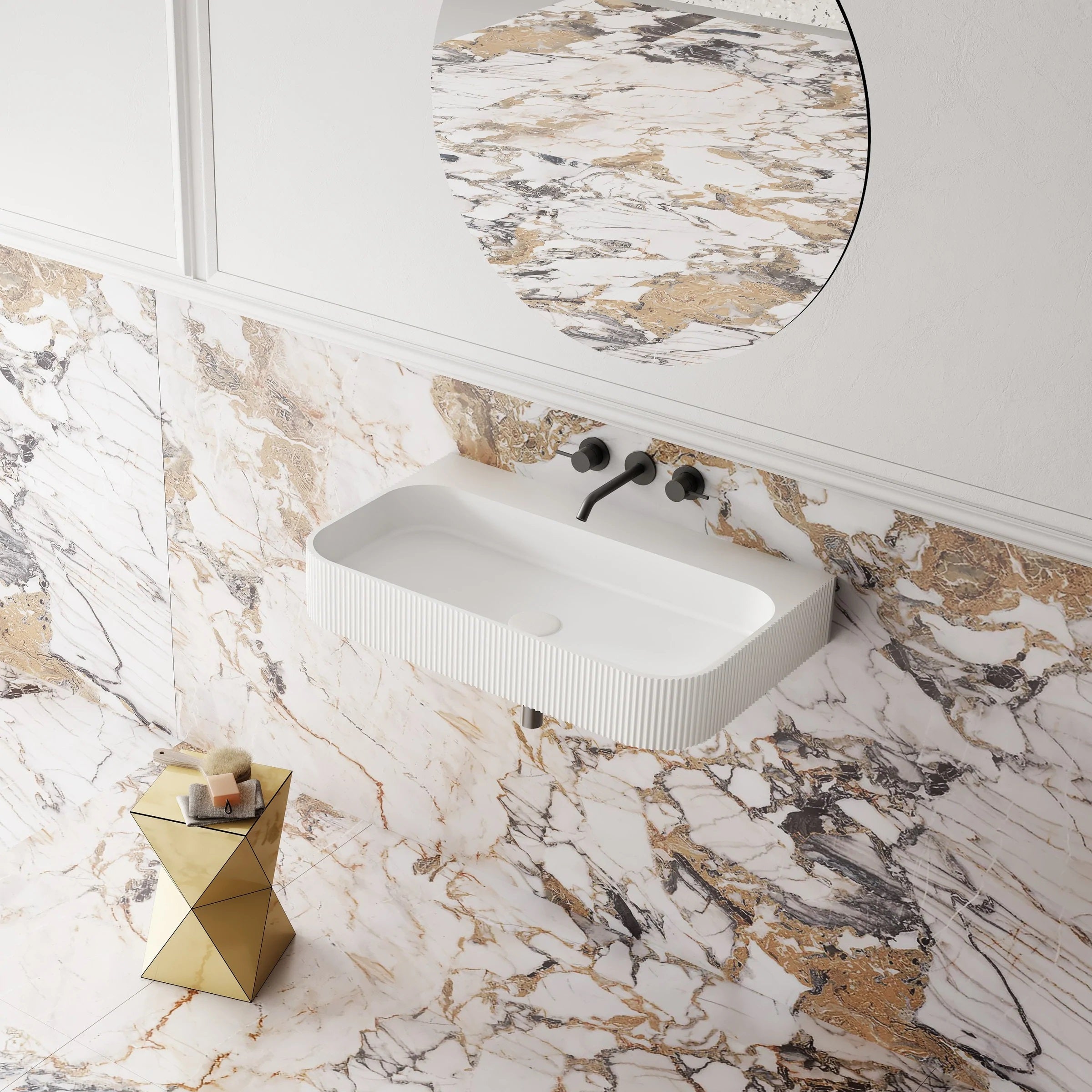 Cassa Design V-Groove Solid Surface Wall Basin Matte White