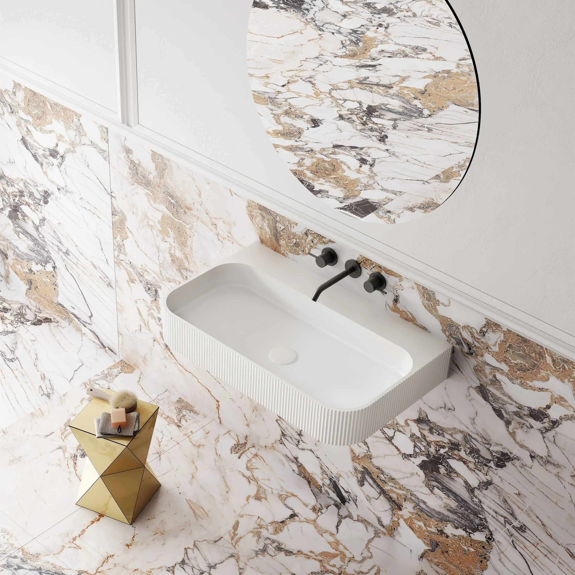 Cassa Design V-Groove Solid Surface Wall Basin Matte White