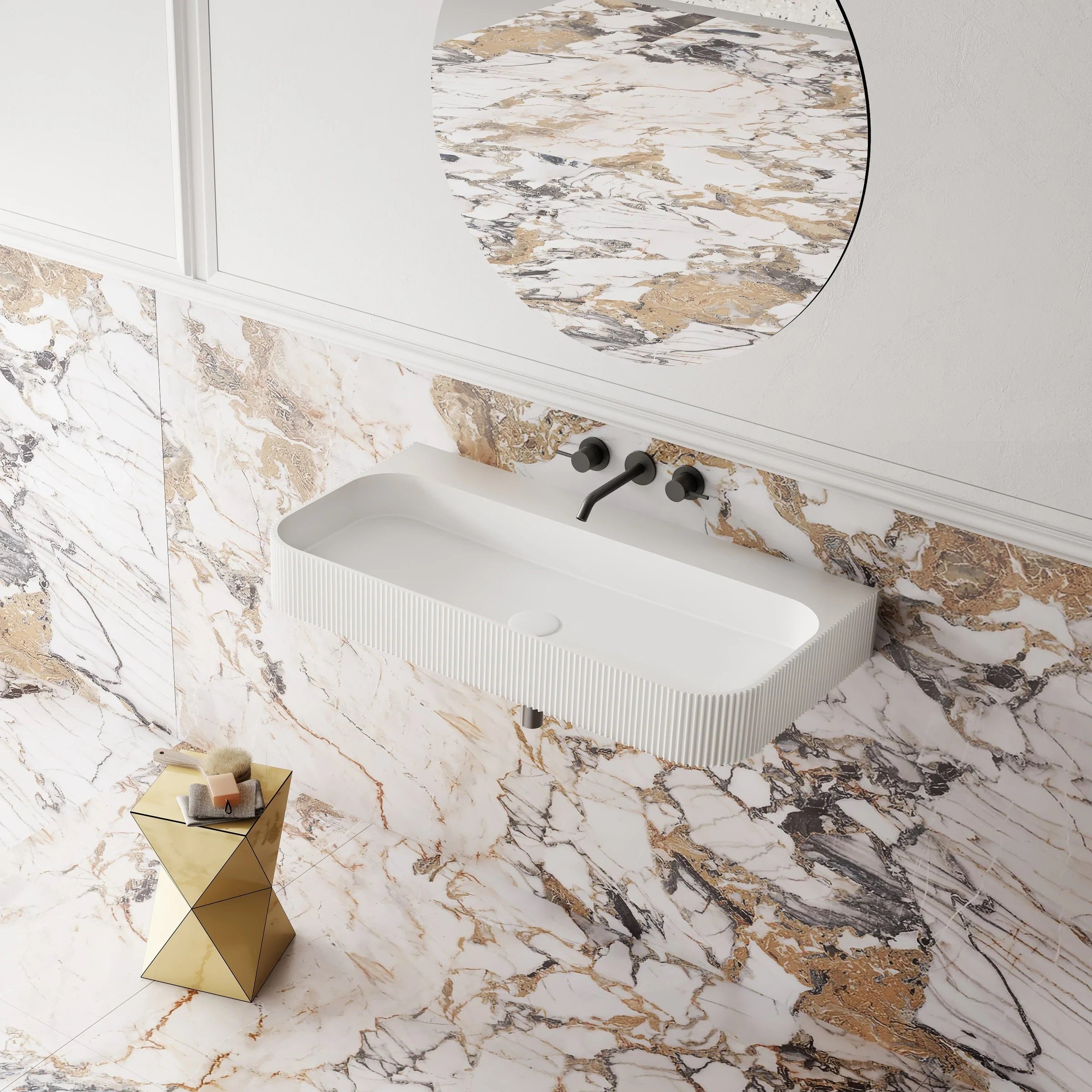 Cassa Design V-Groove Solid Surface Wall Basin Matte White