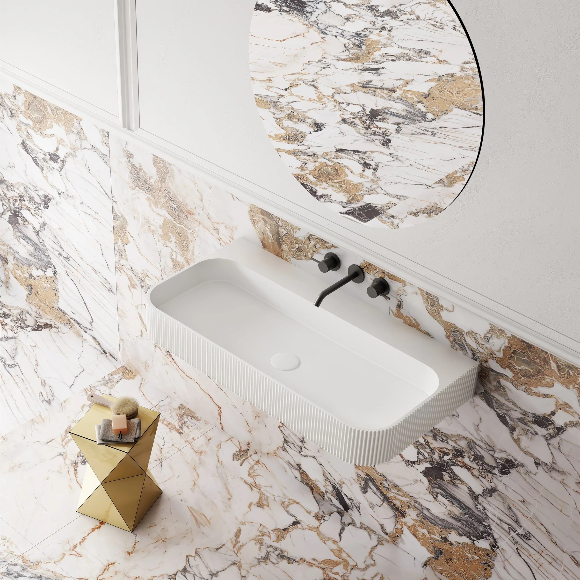 Cassa Design V-Groove Solid Surface Wall Basin Matte White