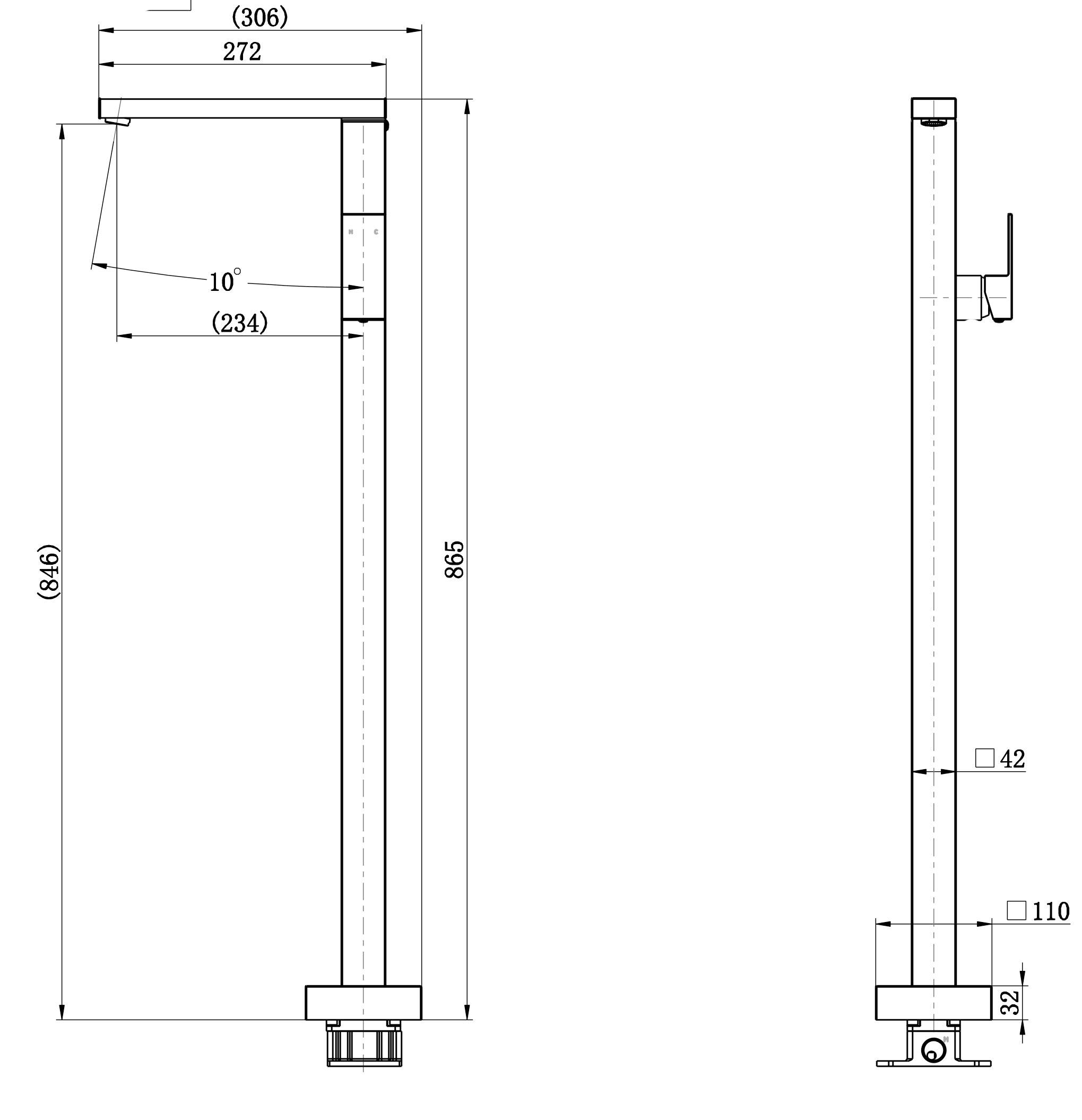 Modern National Chao Freestanding Bath Mixer with Hand Shower Brushed Nickel CHA012BN