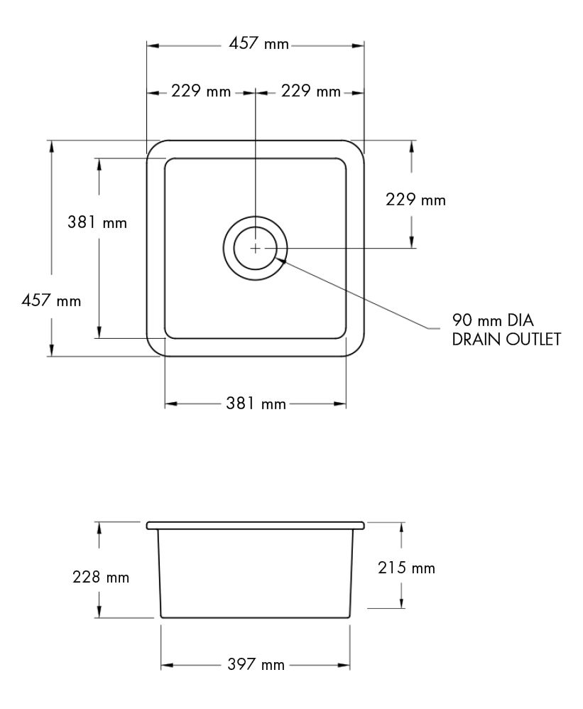 Turner Hastings Cuisine 46 x 46 Fine Fireclay Inset/Undermount Sink Matte Black CU46FS-MB