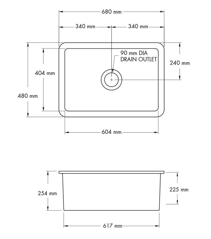 Turner Hastings Cuisine 68 x 48 Fine Fireclay Inset/Undermount Sink CU68FS