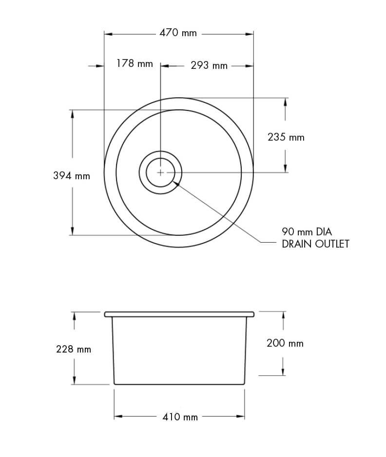 Turner Hastings Cuisine 47 Round Fine Fireclay Inset/Undermount Sink CUR47FS-BS