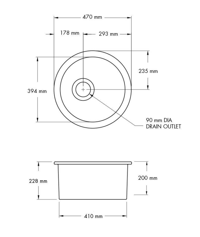 Turner Hastings Cuisine 47 Round Fine Fireclay Inset/Undermount Sink CUR47FS