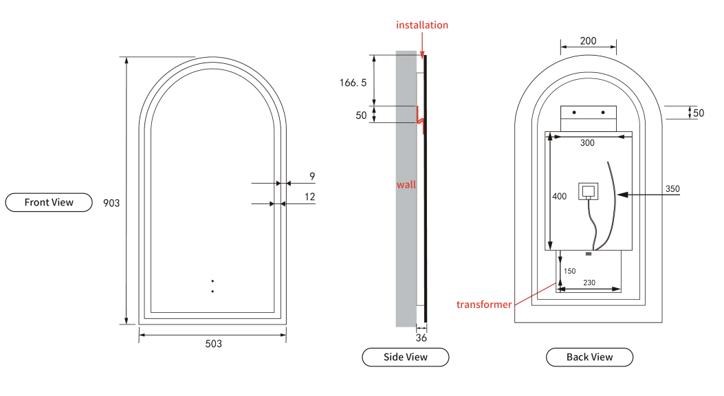 Aulic LED Canterbury Brushed Bronze Framed Mirror 500 x 900mm LMCAN-500-BZ
