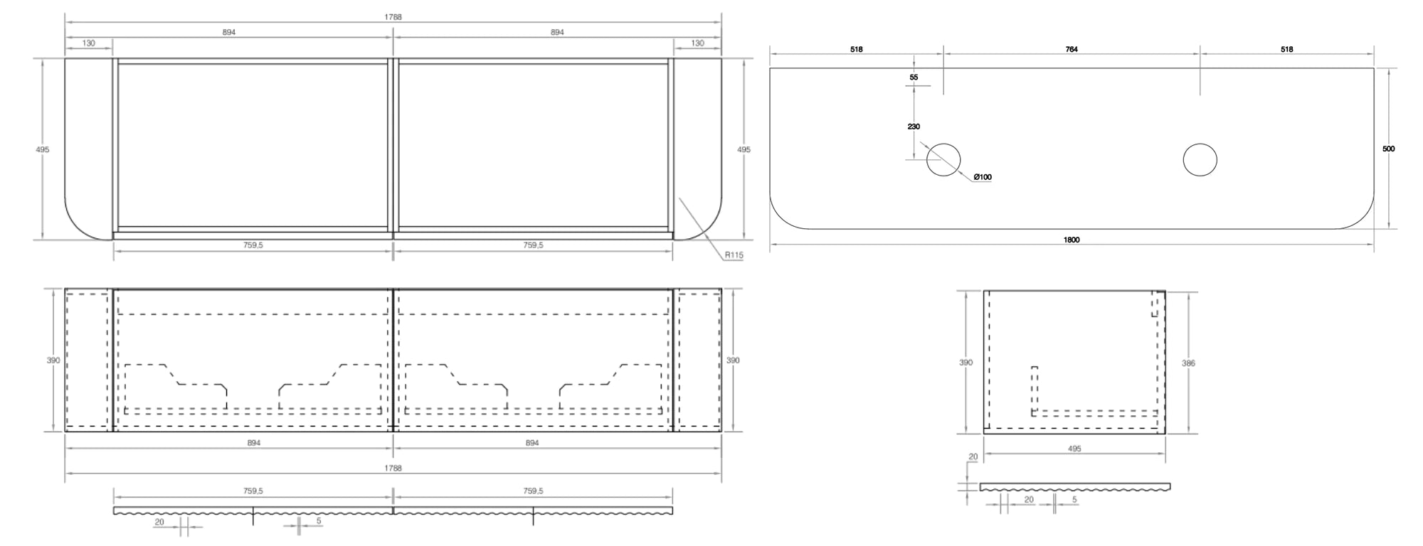 Cassa Design V-Groove Wall Hung Vanity