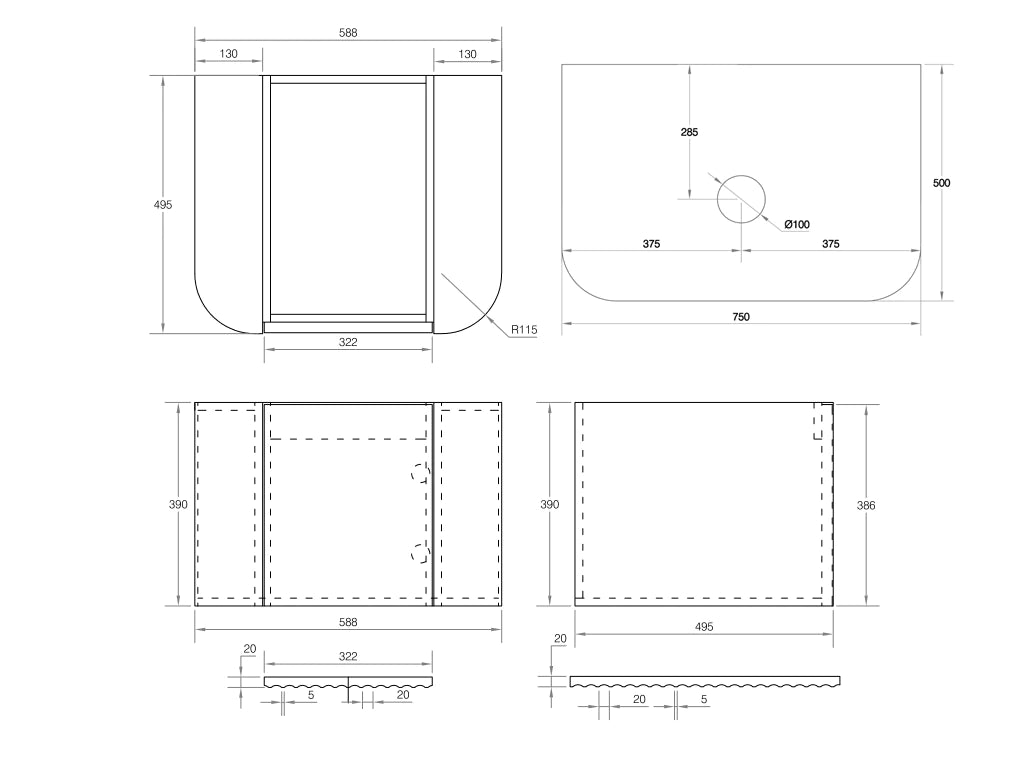 Cassa Design V-Groove Wall Hung Vanity