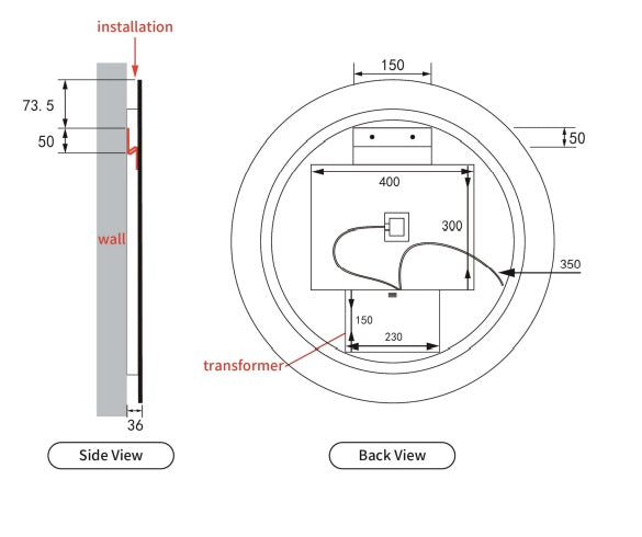 Aulic LED Windsor Gun Metal Framed Mirror 700mm LMWIN-700-GM