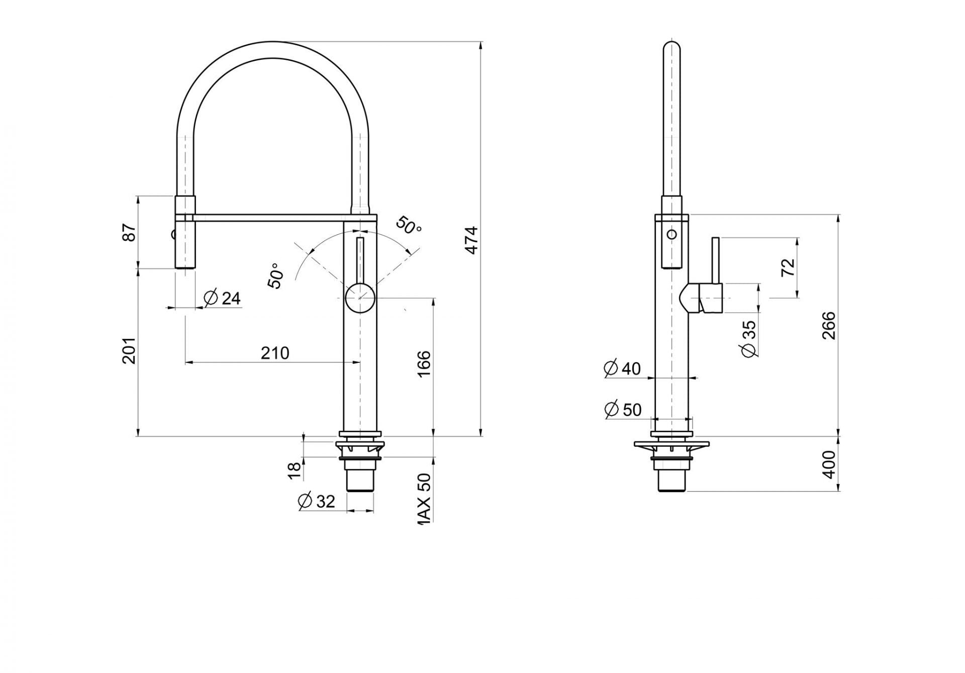 Linsol Luca Pull Out Sink Mixer LUC-01
