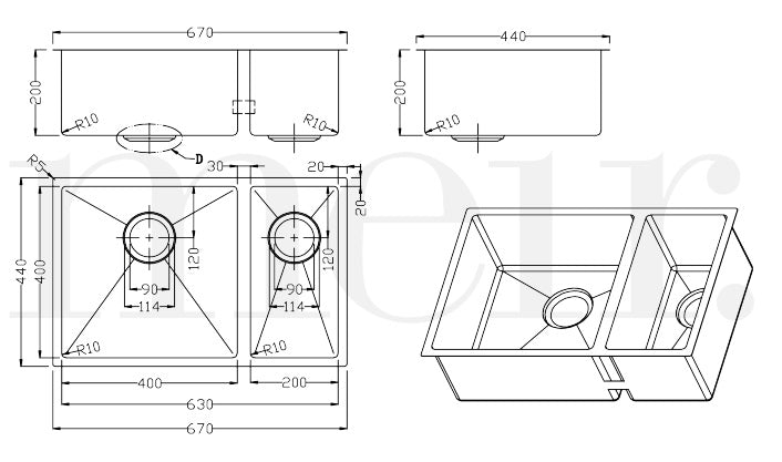 Meir One and Half  Bowl Sink MKSP-D670440-GM