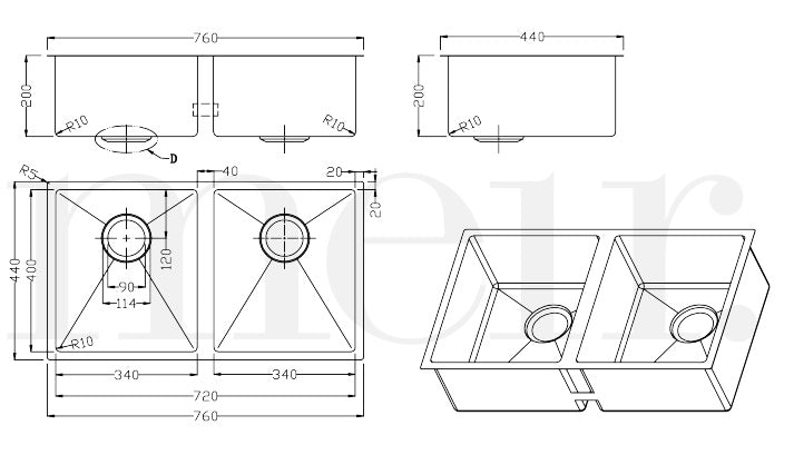 Meir Double Bowl Sink MKSP-D760440-NK
