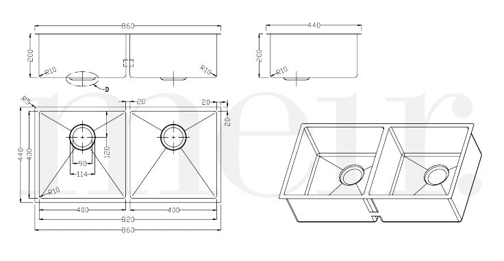 Meir Double Bowl Sink MKSP-D860440-NK