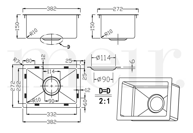 Meir Single Bowl Sink MKSP-S322222-GM