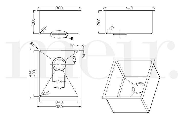 Meir Single Bowl Sink MKSP-S380450-BB