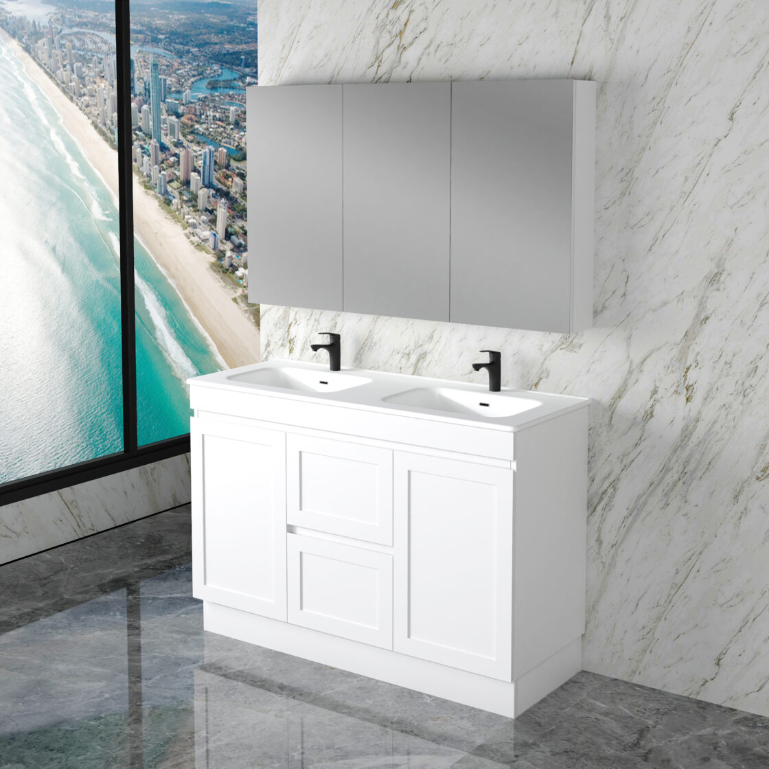 Miami 1200mm Floor Standing Vanity Double Bowl Matte White