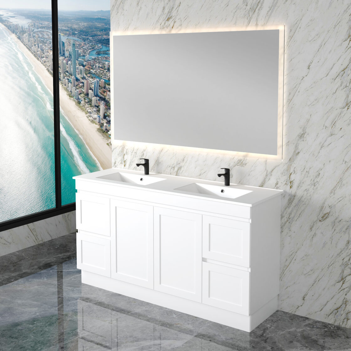 Miami 1500mm Floor Standing Vanity Double Bowl Matte White