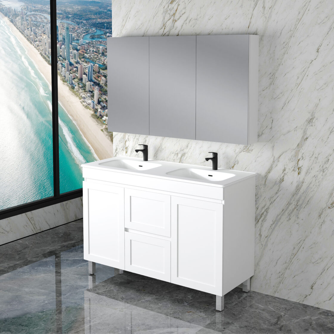 Miami 1200mm Floor Standing Vanity Double Bowl Matte White