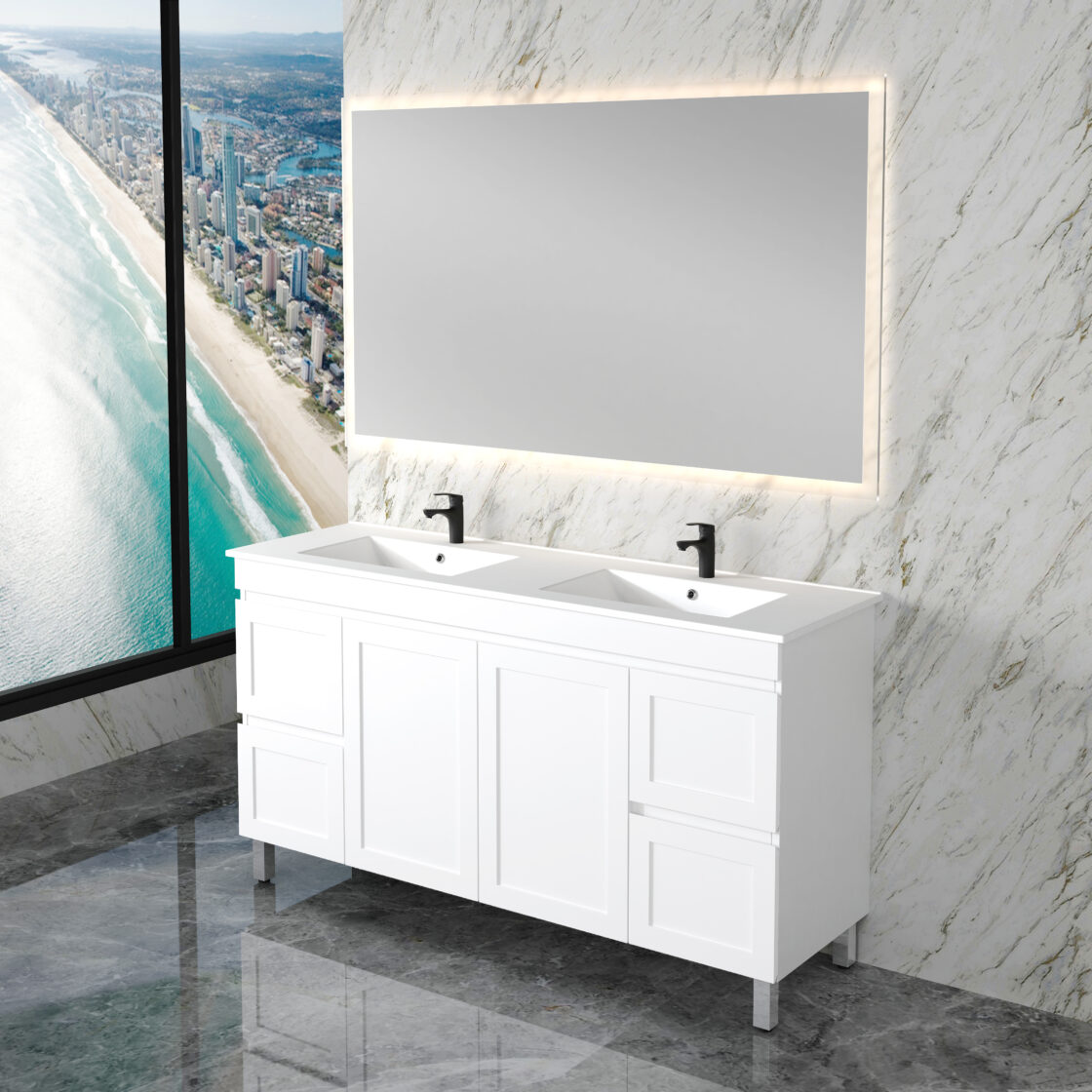 Miami 1500mm Floor Standing Vanity Double Bowl Matte White