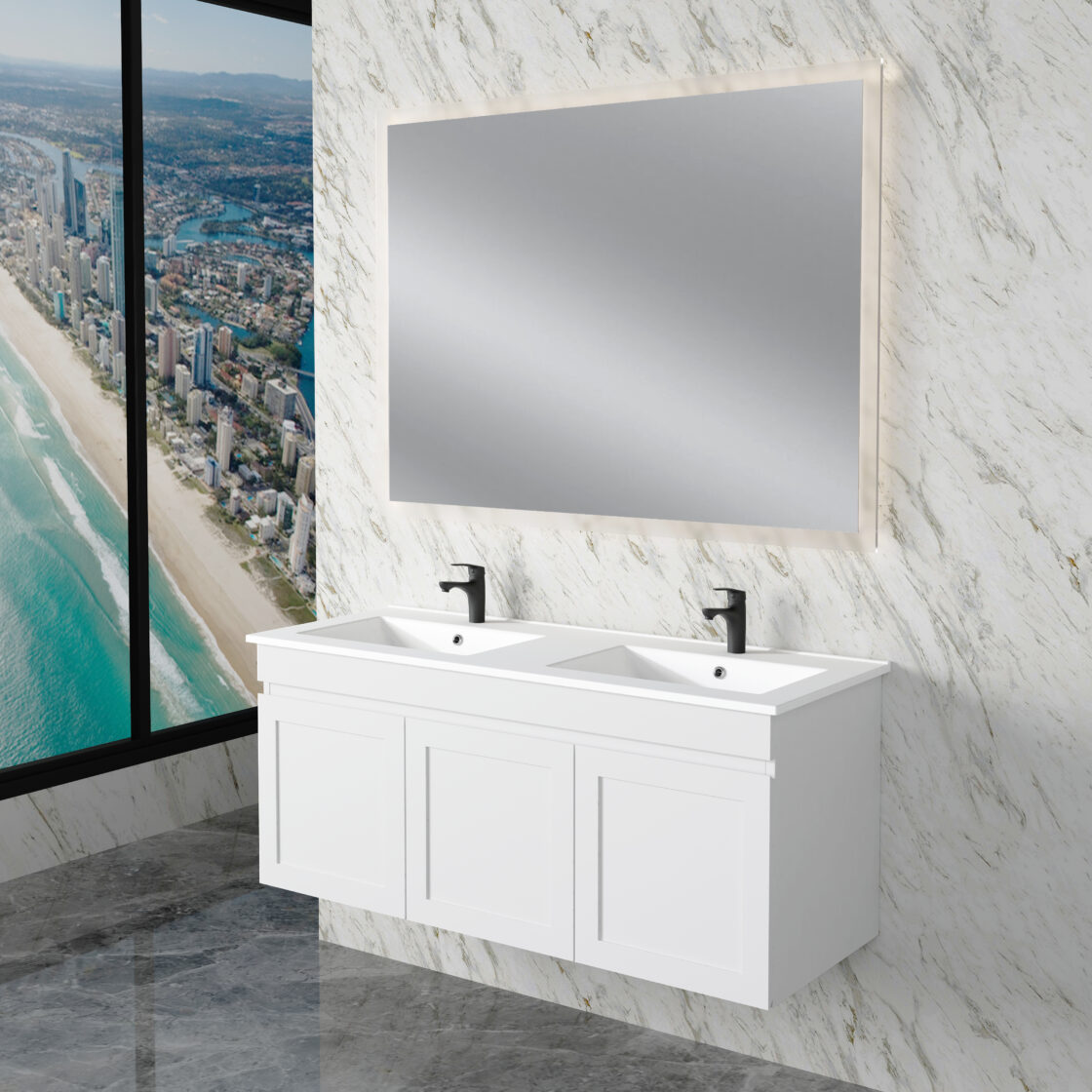 Miami 1200mm Wall Hung Vanity Double Bowl Matte White