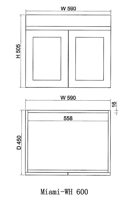 Miami 600mm Wall Hung Vanity Matte White