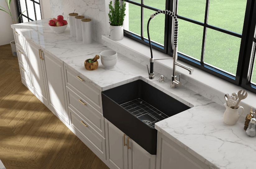 Turner Hastings Novi 75 x 46 Fine Fireclay Butler Sink Matte Black NO75FS-MB
