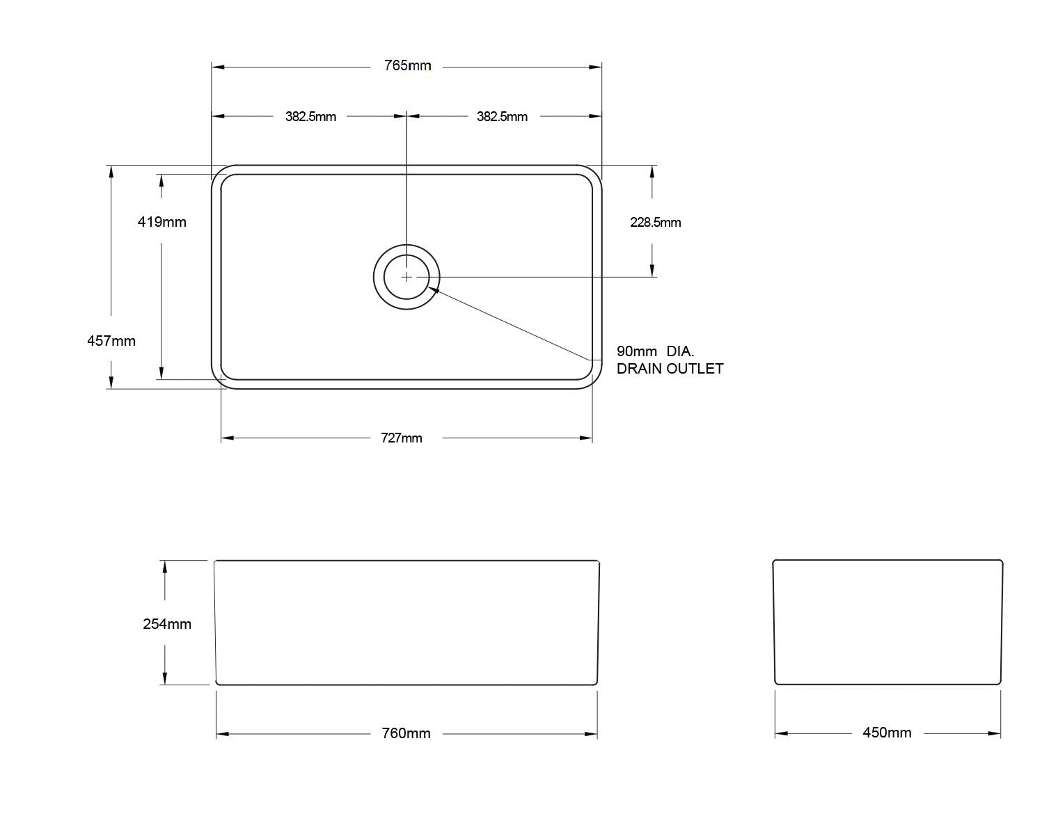 Turner Hastings Novi 75 x 46 Fine Fireclay Butler Sink NO75FS