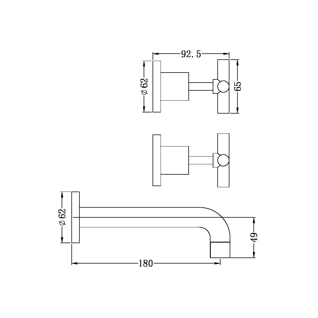 Nero X Plus Wall Basin/Bath Set Matte Black 180mm Spout NR201607bMB