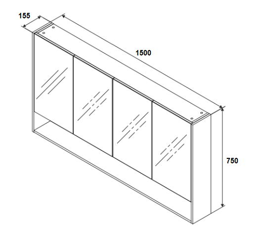 Riva PVC 1500 X 750mm Pencil Edge Shaving Cabinet