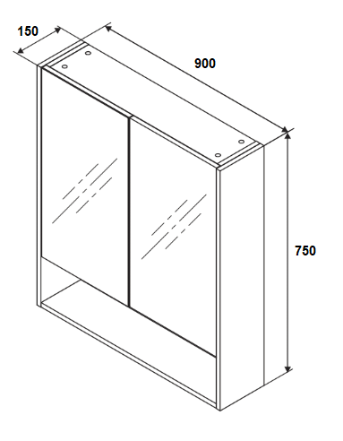 Riva PVC 900 X 750mm Pencil Edge Shaving Cabinet