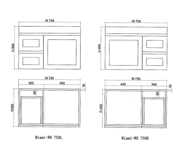 Miami 750mm Wall Hung Vanity Matte White