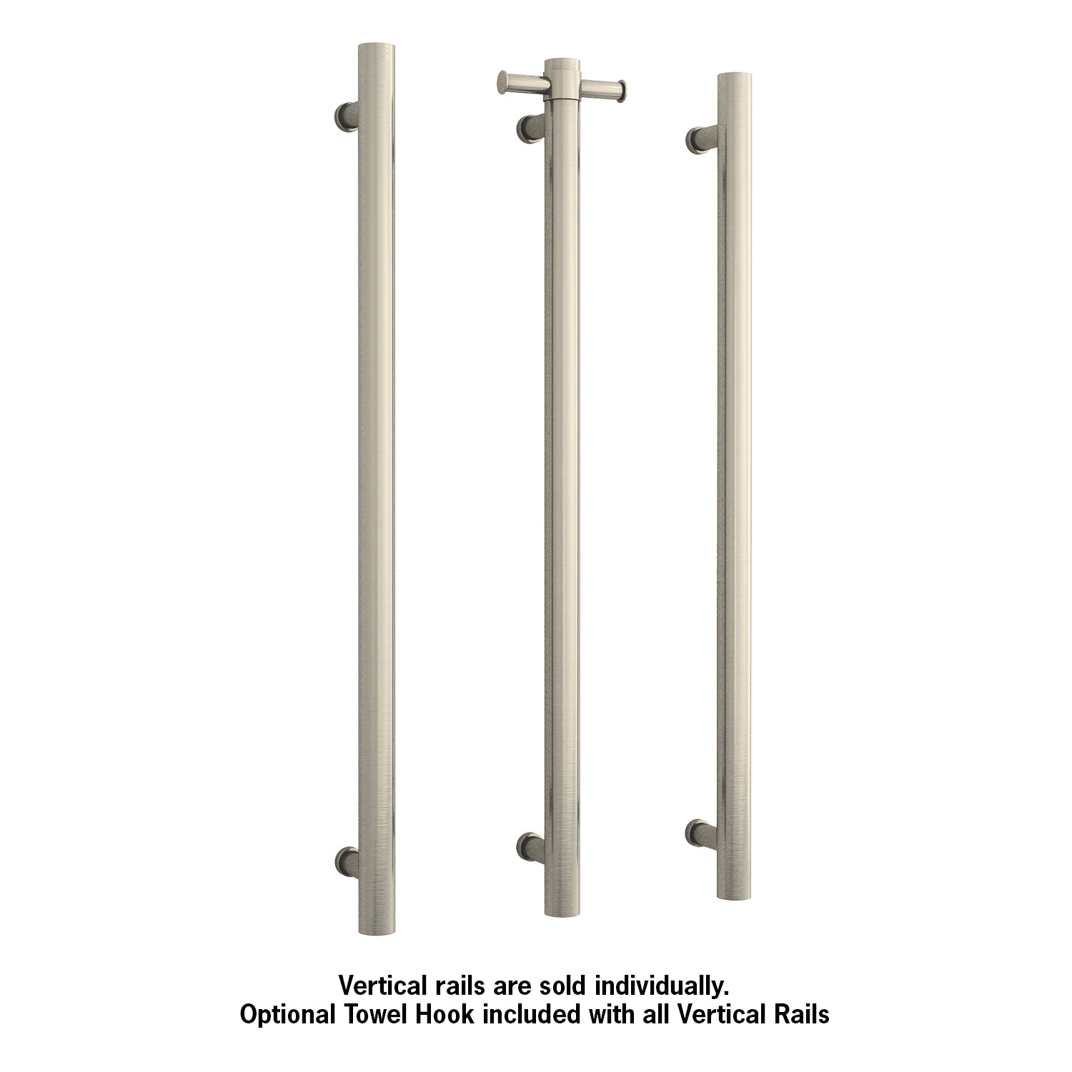 Thermogroup Round Vertical Single Heated Towel Rail Brushed Nickel VS900HBN