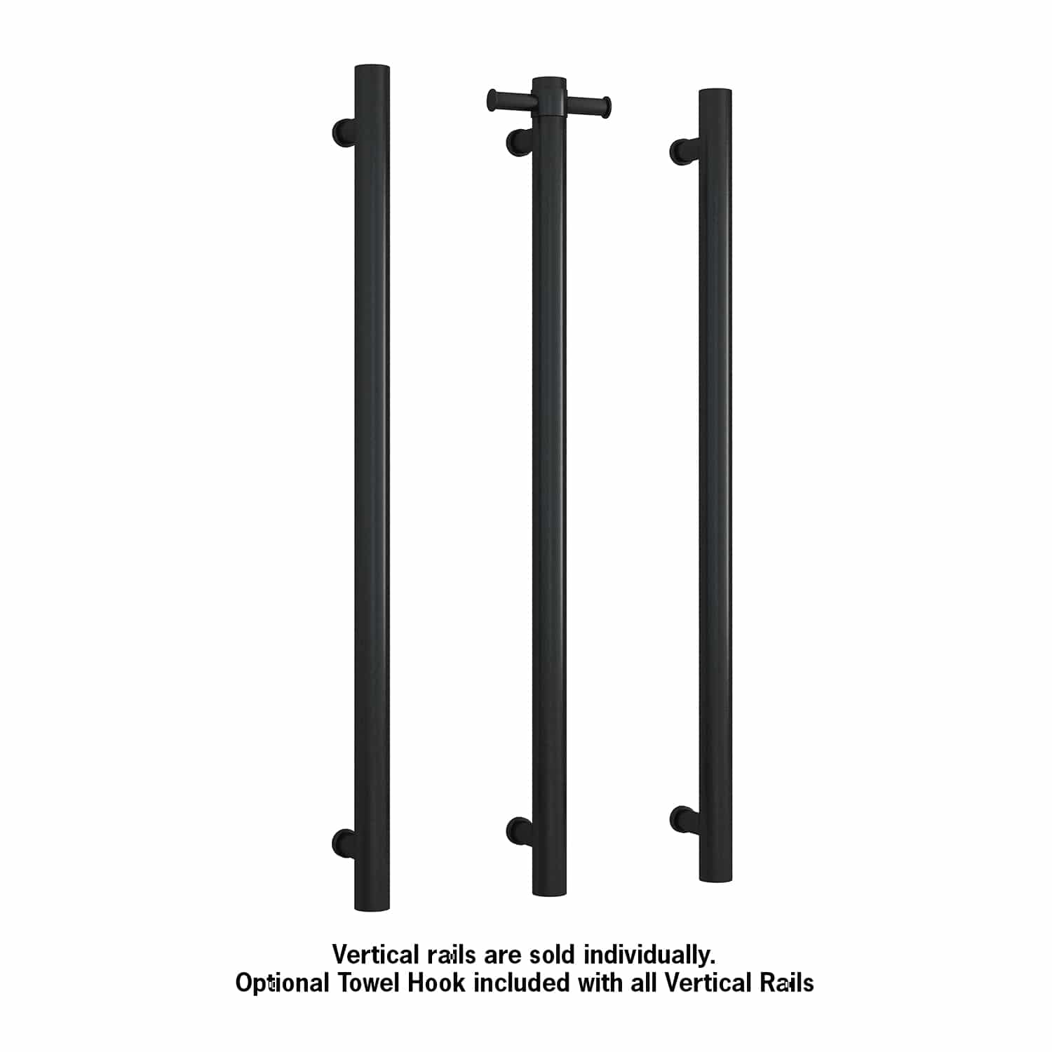 Thermogroup Round Vertical Single Heated Towel Rail Matte Black VS900HB