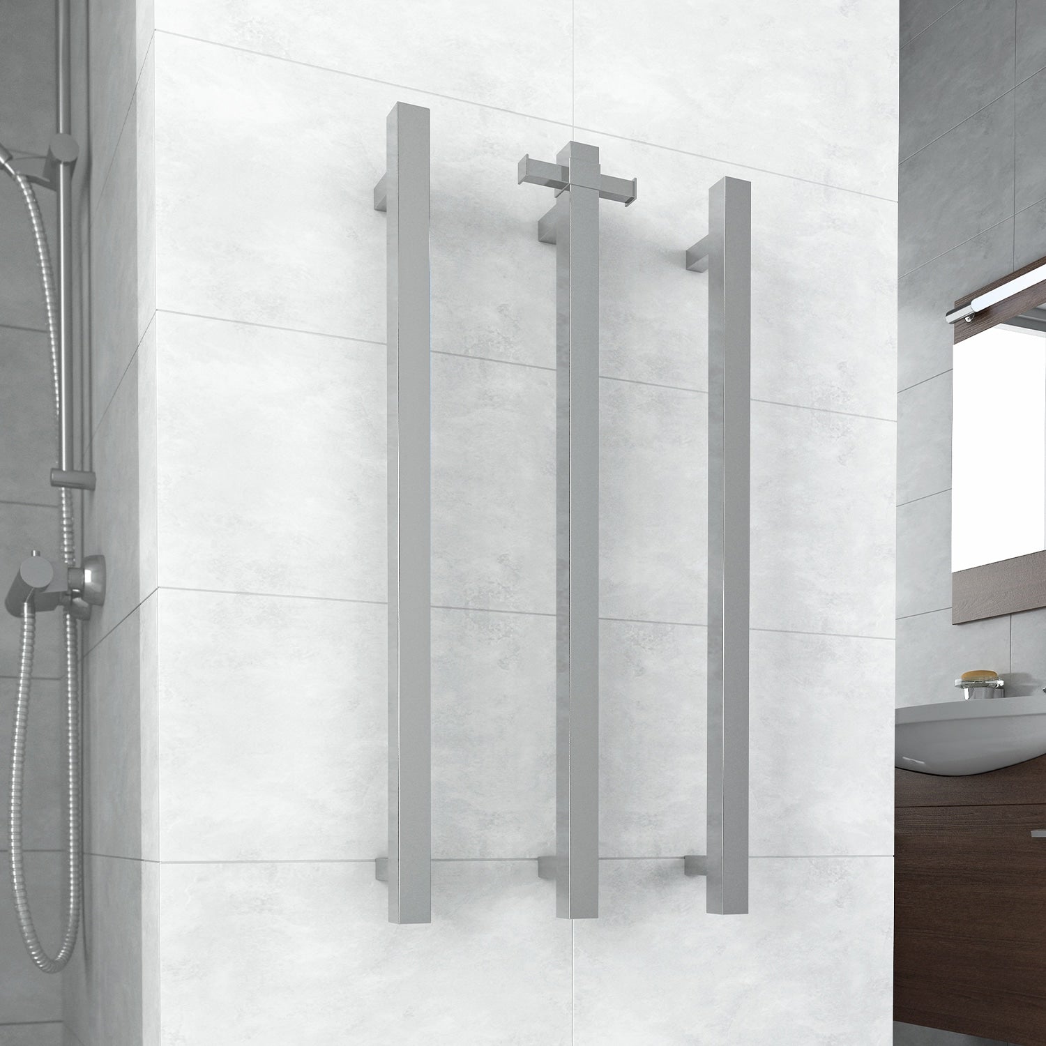 Thermogroup Square Vertical Single Bar Heated Towel Rail Chrome VS900SH